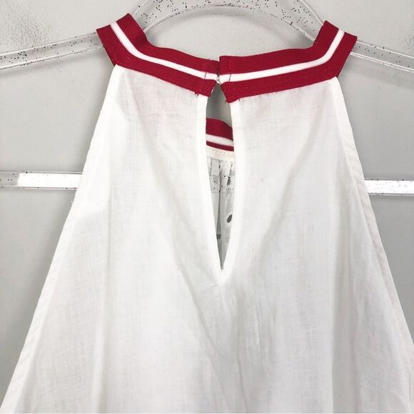 ZARA | White Eyelet Tank Top Red Stripe Halter Neckline Women’s Size Medium - Picture 8 of 8